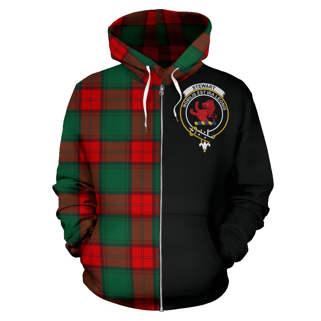 Stewart Atholl Modern Tartan Crest Zipper Hoodie - Half Of Me Style