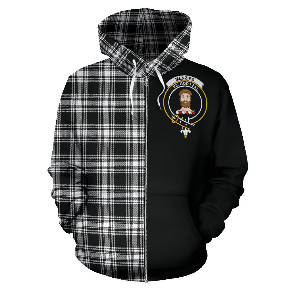 Menzies Black & White Modern Tartan Crest Zipper Hoodie - Half Of Me Style