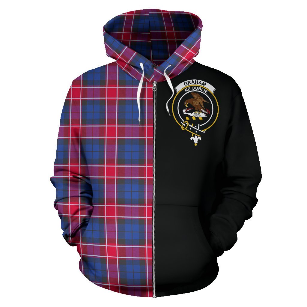 Graham of Menteith Red Tartan Crest Zipper Hoodie - Half Of Me Style