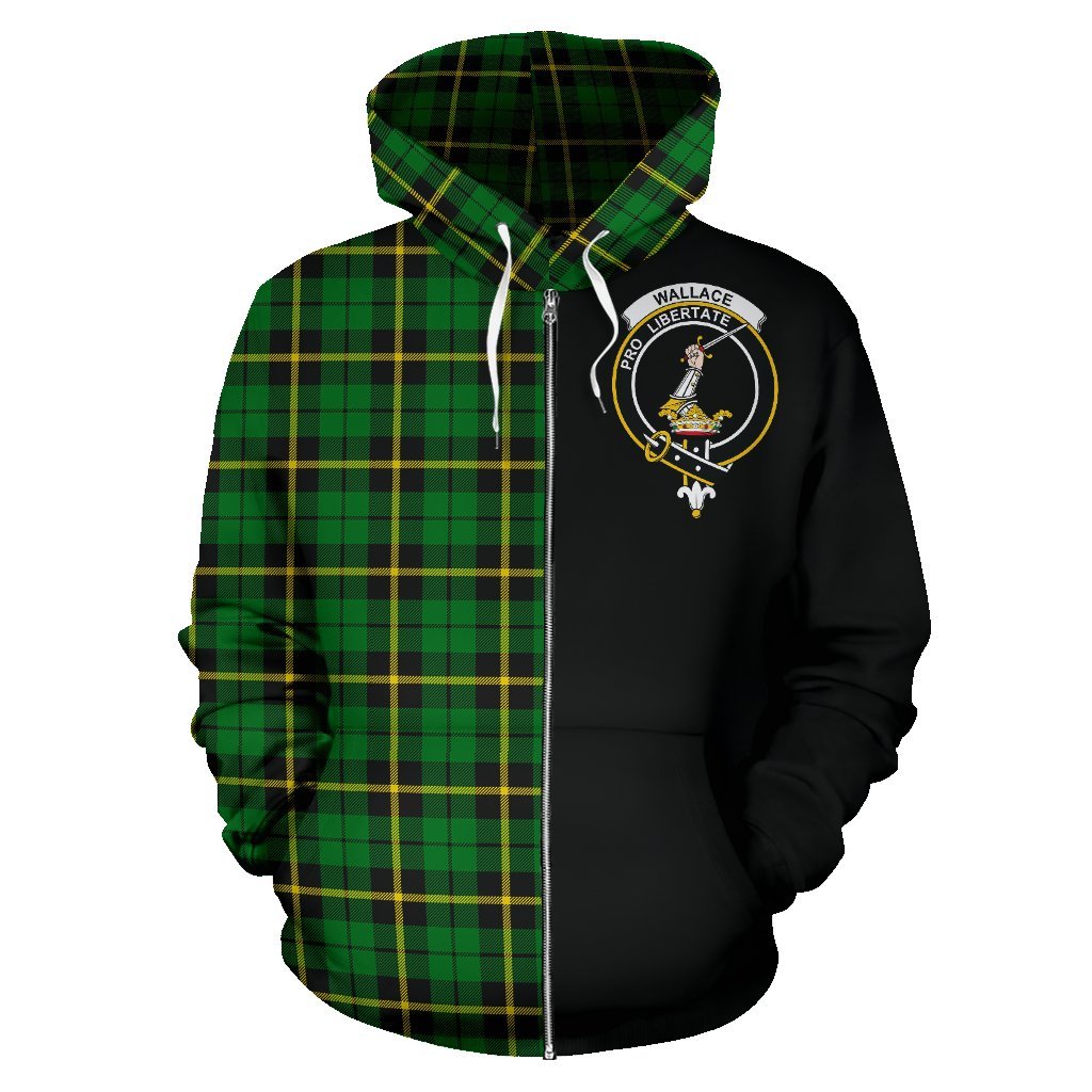 Wallace Hunting Green Tartan Crest Zipper Hoodie - Half Of Me Style