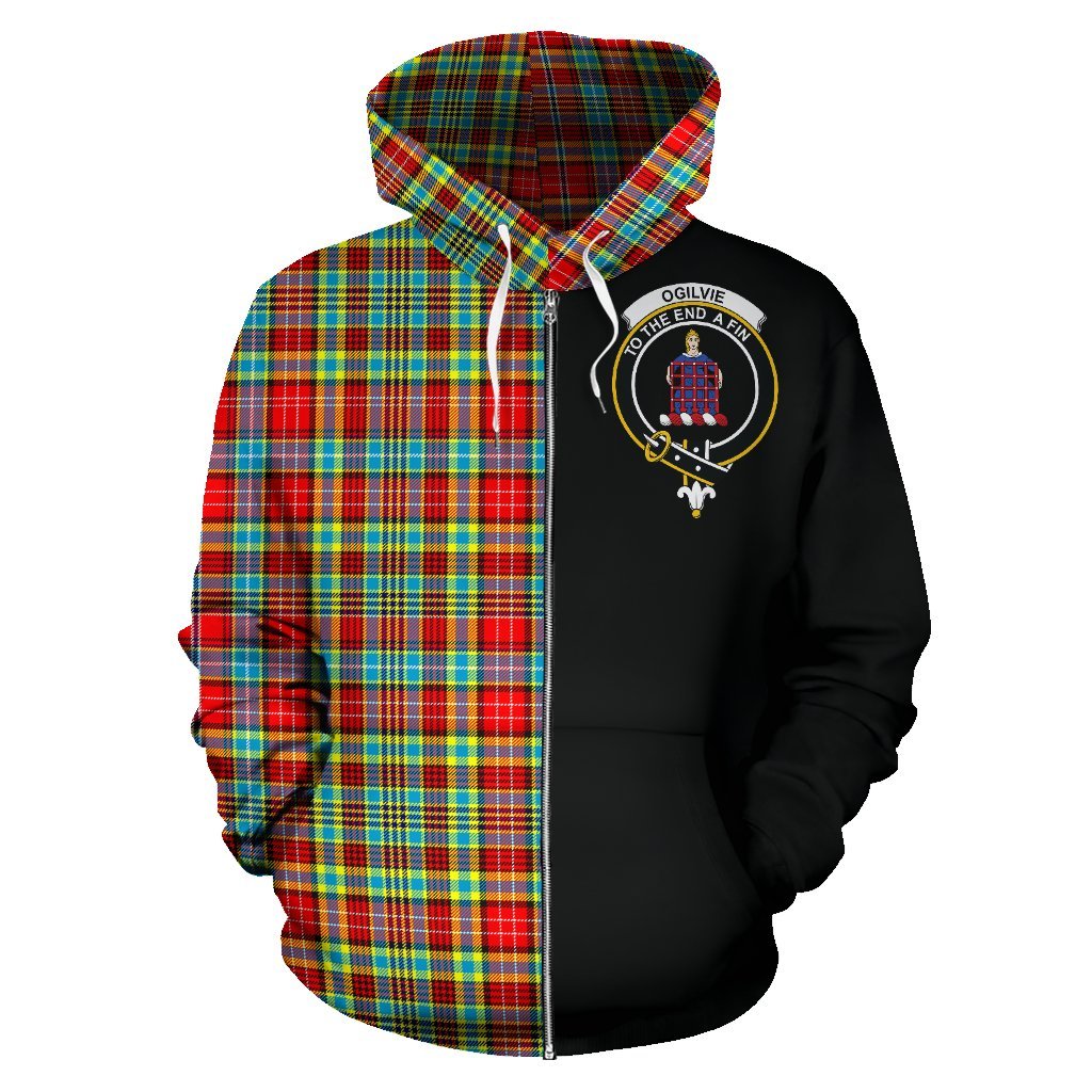 Ogilvie Tartan Crest Zipper Hoodie - Half Of Me Style