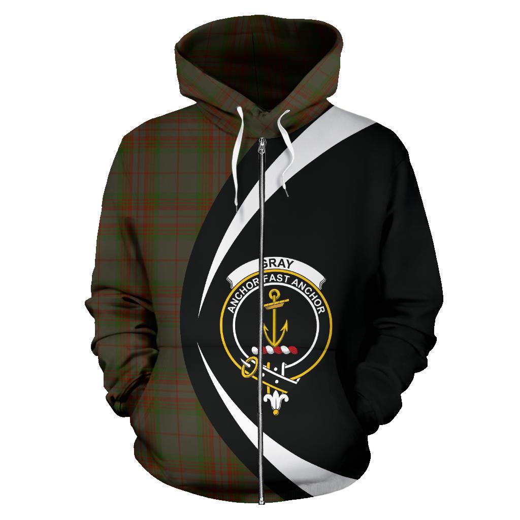 Gray Tartan Crest Zipper Hoodie - Circle Style