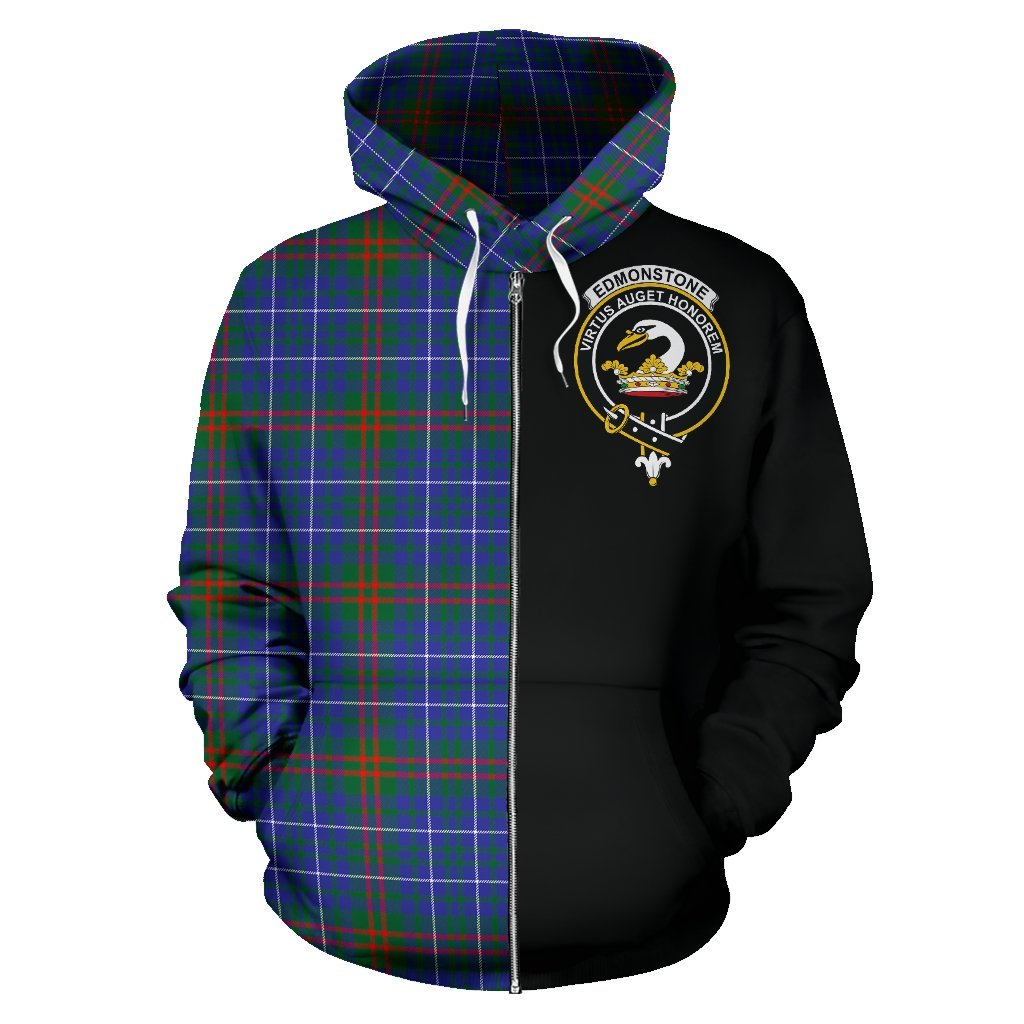 Edmonstone Tartan Crest Zipper Hoodie - Half Of Me Style