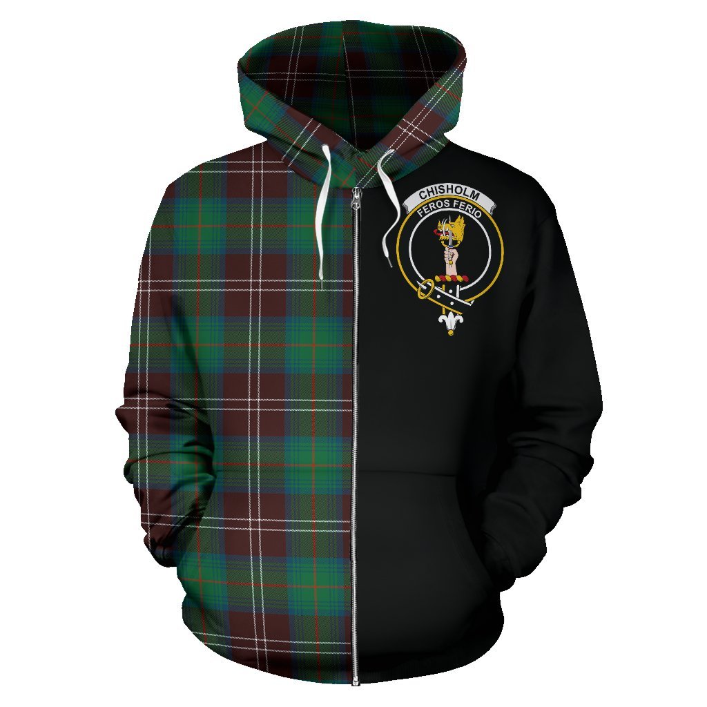 Chisholm Hunting Ancient Tartan Crest Zipper Hoodie - Half Of Me Style