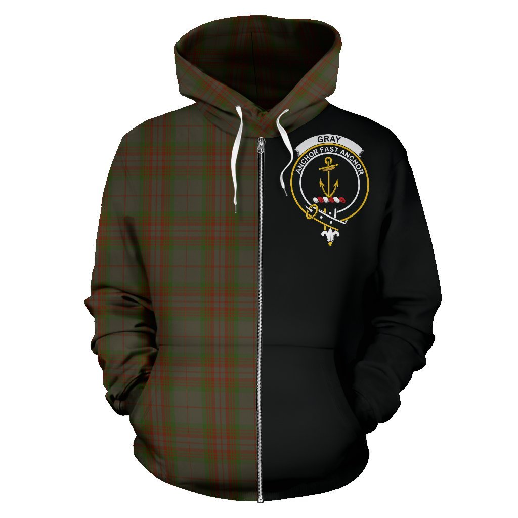 Gray Tartan Crest Zipper Hoodie - Half Of Me Style