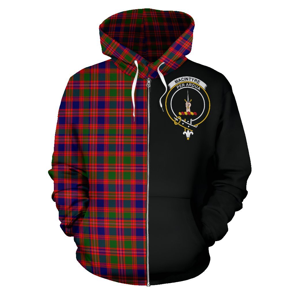 MacIntyre Modern Tartan Crest Zipper Hoodie - Half Of Me Style