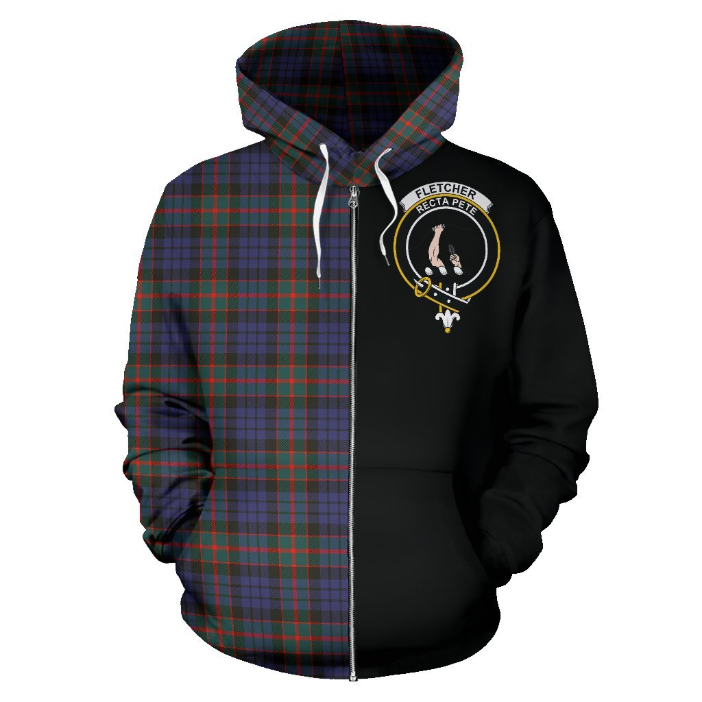 Fletcher of Dunans Tartan Crest Zipper Hoodie - Half Of Me Style