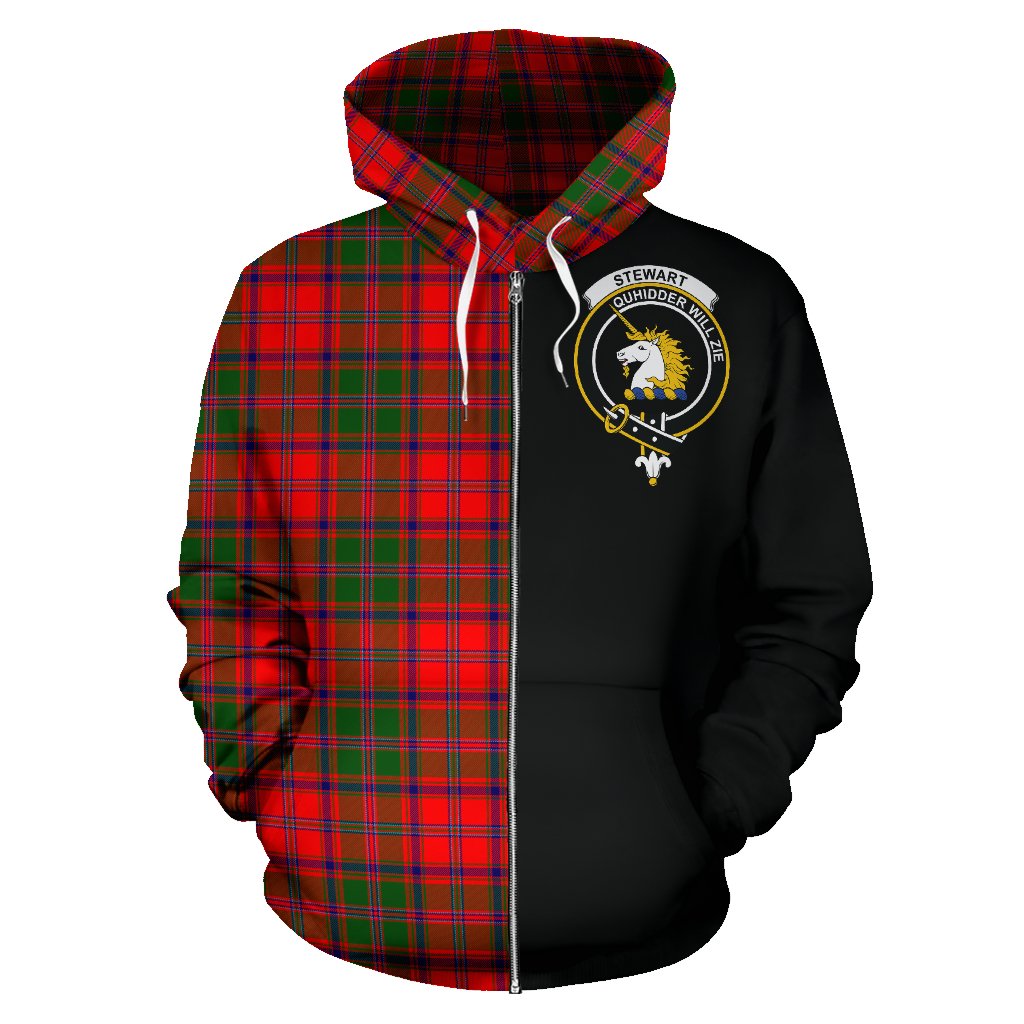 Stewart of Appin Modern Tartan Crest Zipper Hoodie - Half Of Me Style