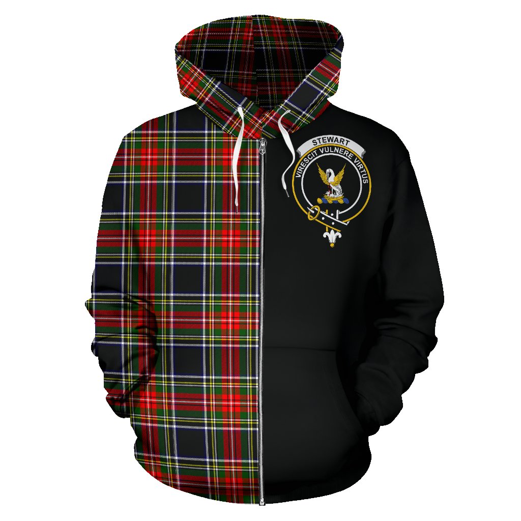 Stewart Black Tartan Crest Zipper Hoodie - Half Of Me Style