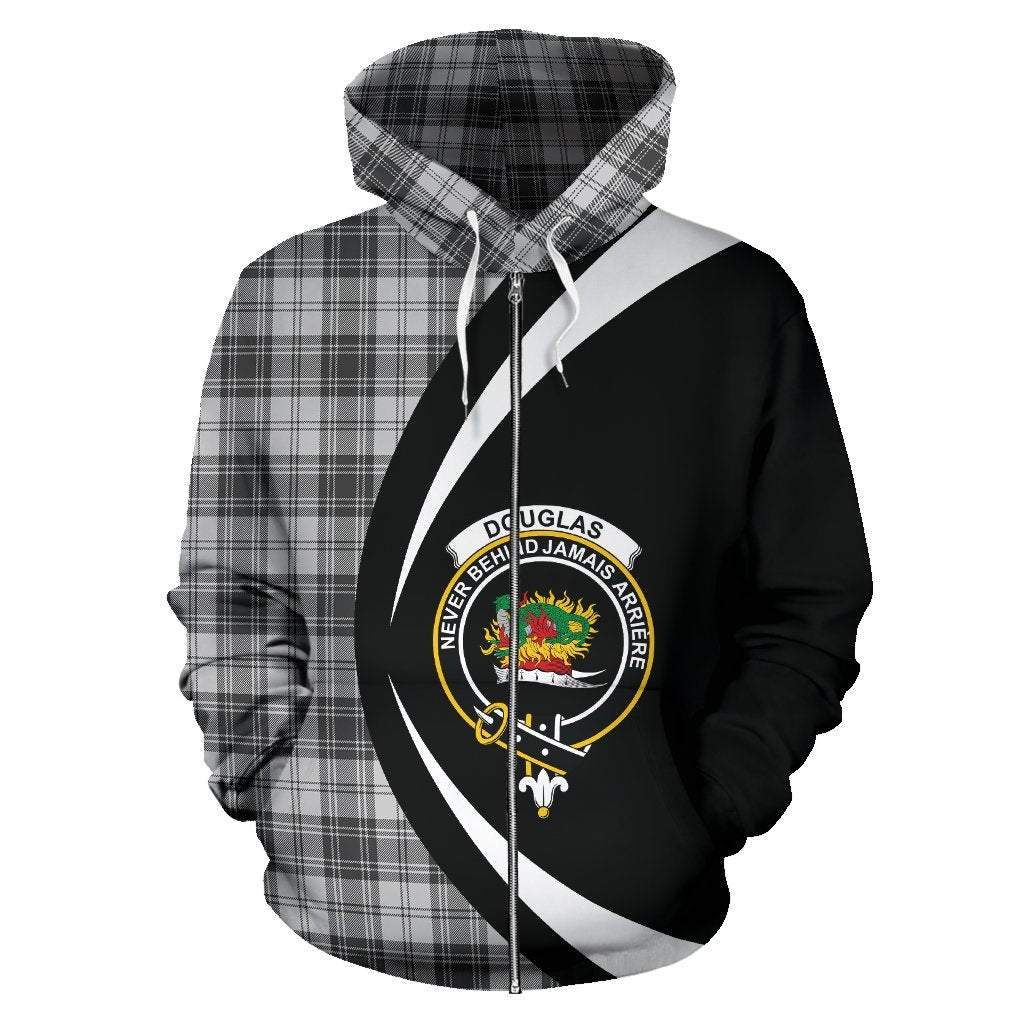 Douglas Grey Modern Tartan Crest Zipper Hoodie - Circle Style