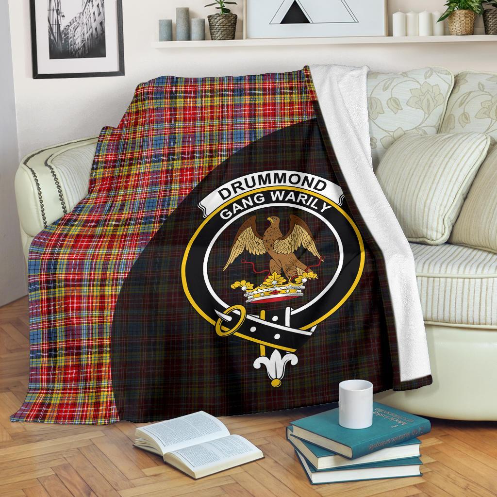 Drummond of Strathallan Tartan Crest Blanket Wave Style