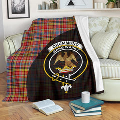 Drummond of Strathallan Tartan Crest Blanket Wave Style