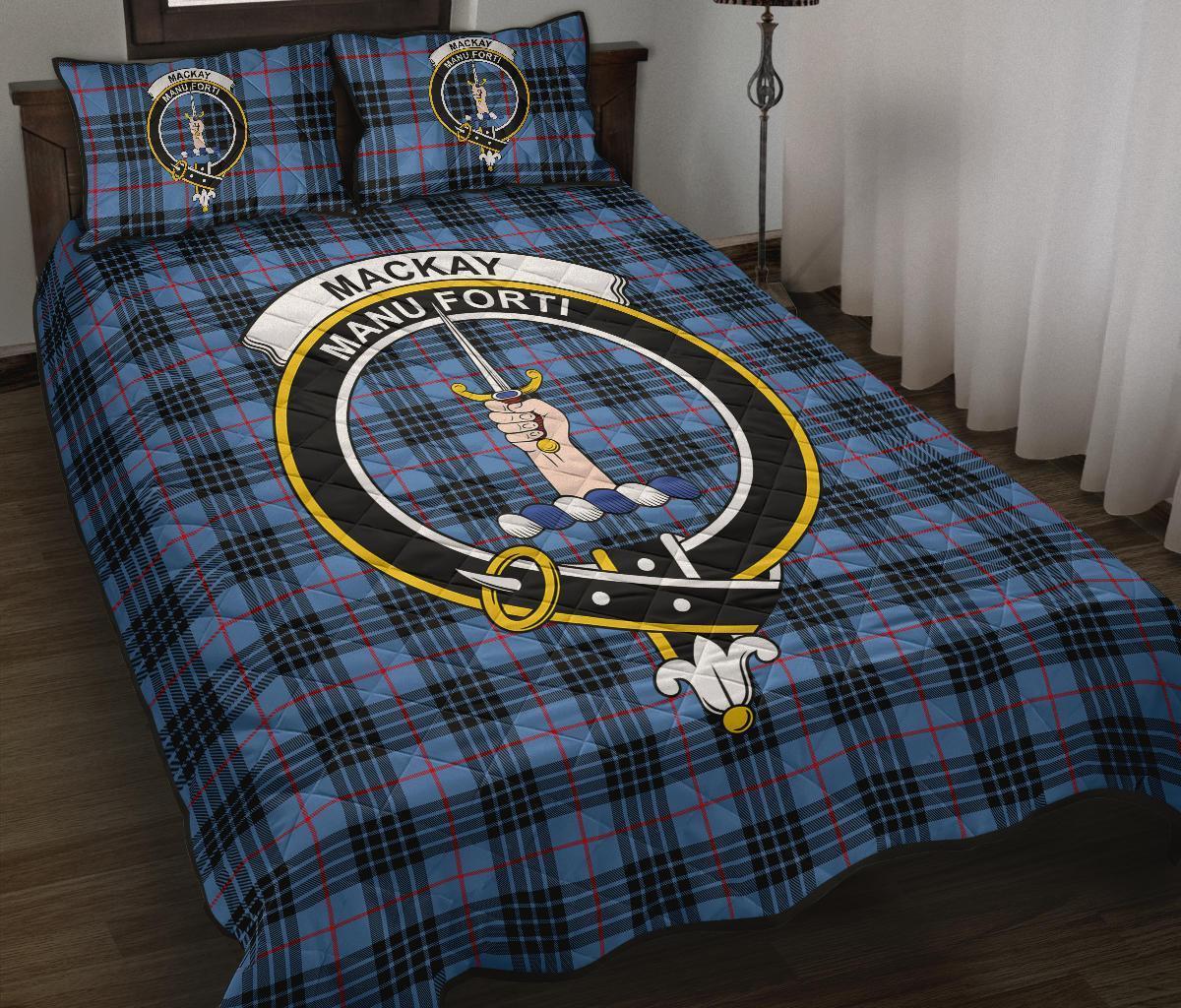 MacKay Blue Tartan Crest Quilt Bed Set