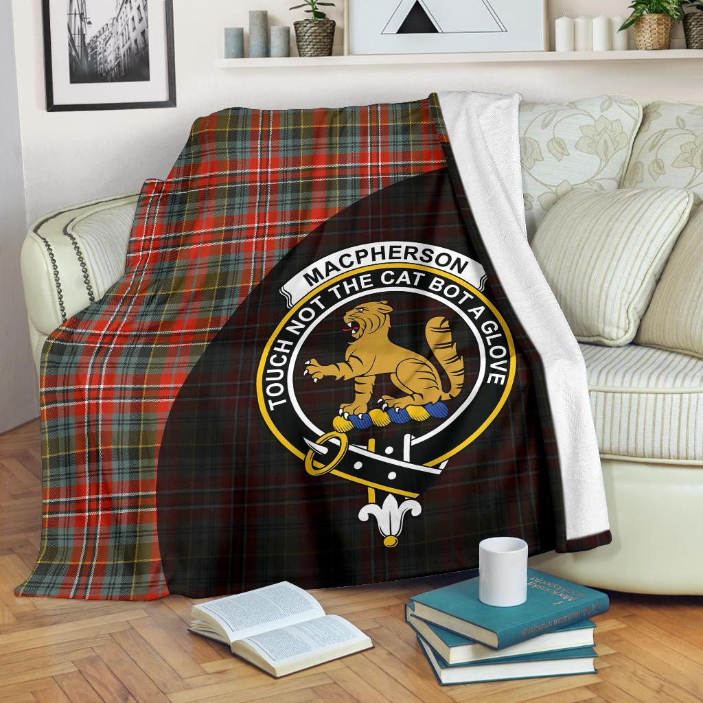 MacPherson Weathered Tartan Crest Blanket Wave Style