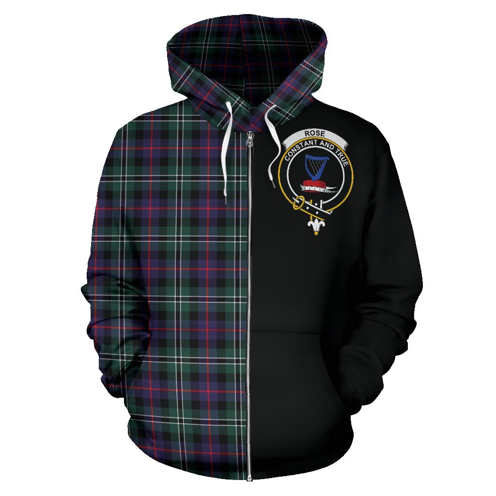 Rose Hunting Modern Tartan Crest Zipper Hoodie - Half Of Me Style