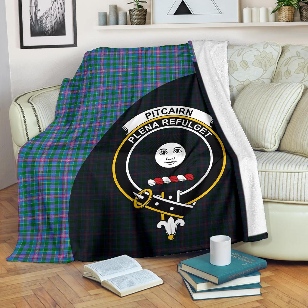 Pitcairn Hunting Tartan Crest Blanket Wave Style