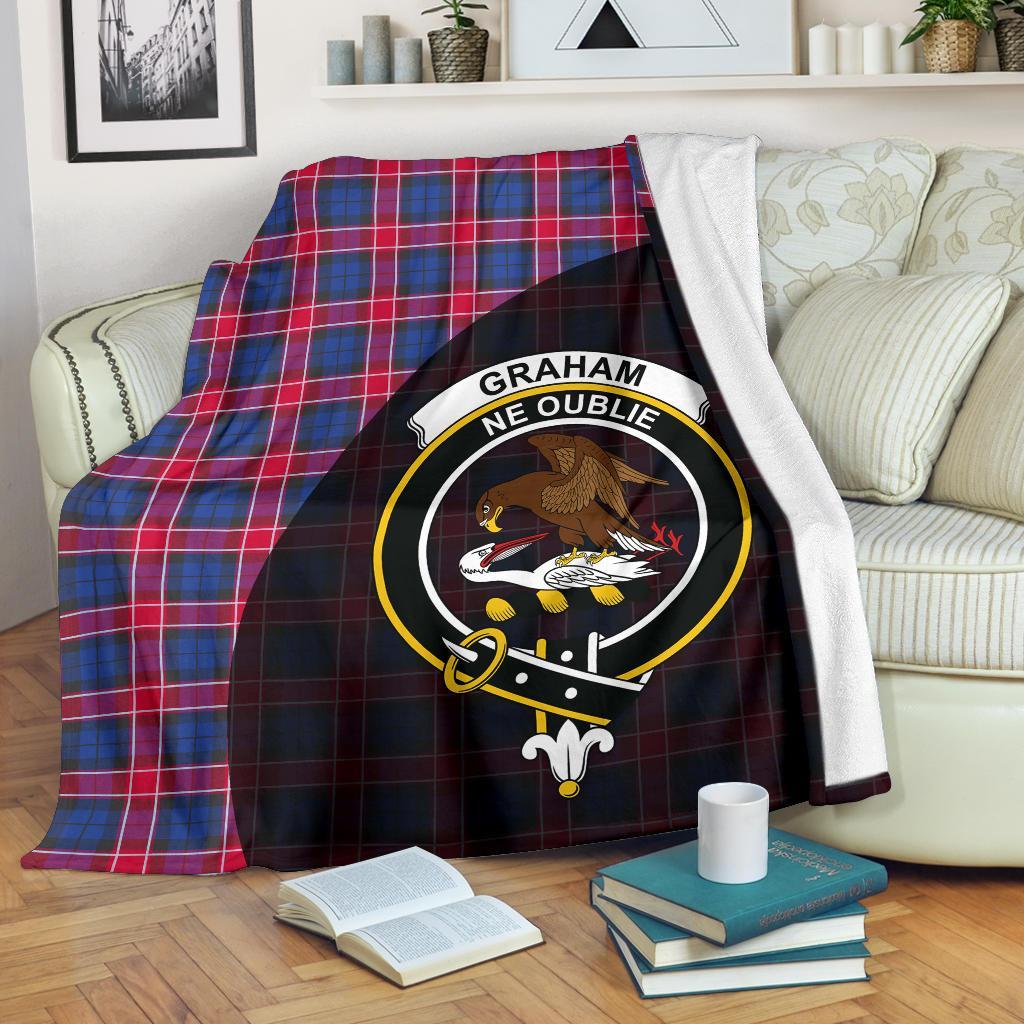 Graham of Menteith Red Tartan Crest Blanket Wave Style