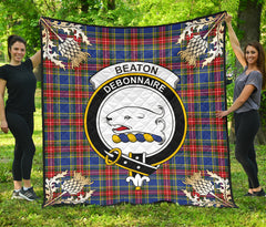 Beaton Tartan Crest Premium Quilt - Gold Thistle Style SP