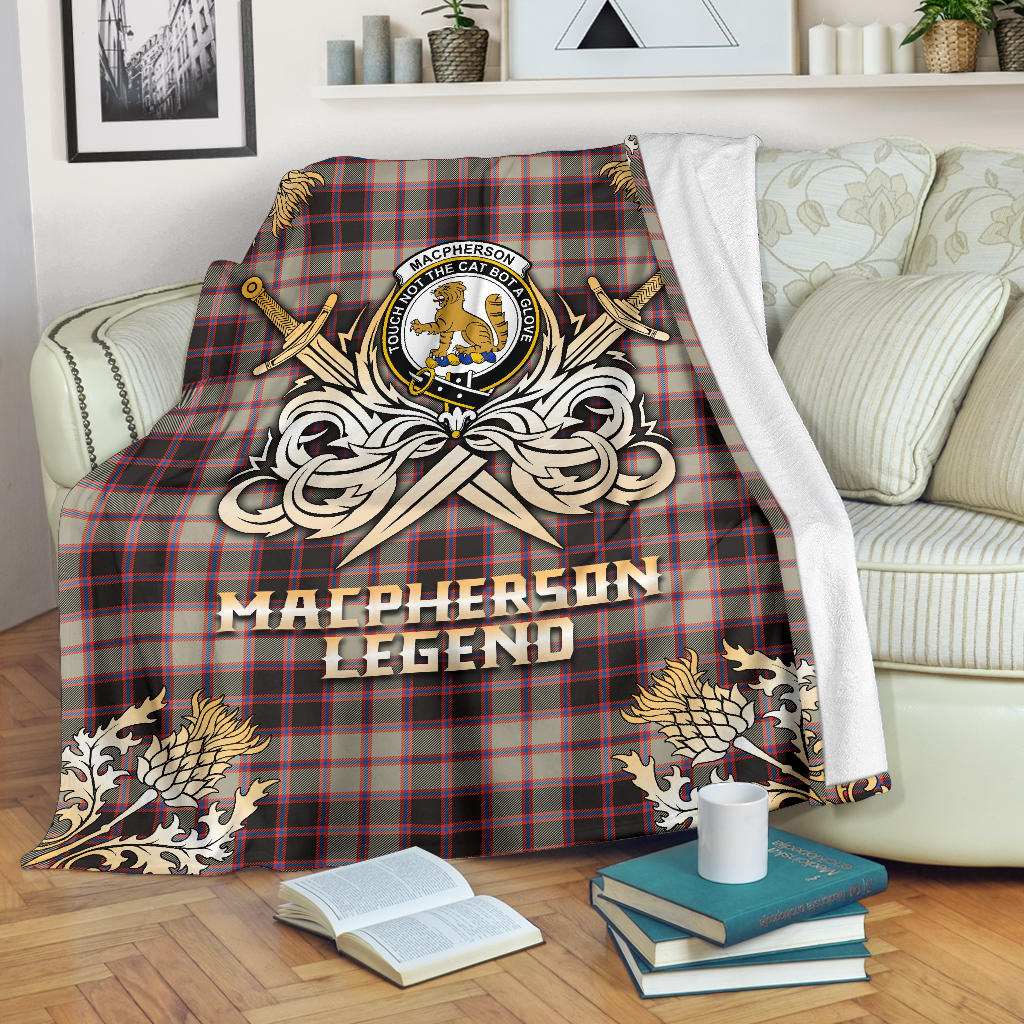 MacPherson Hunting Ancient Tartan Gold Courage Symbol Blanket - SP