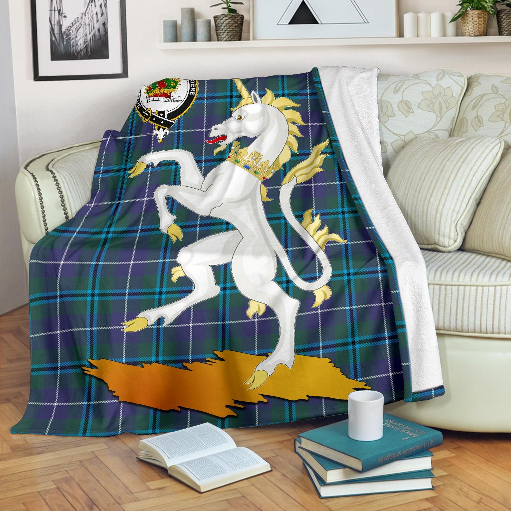 Douglas Modern Tartan Crest Blanket - Unicorn Style