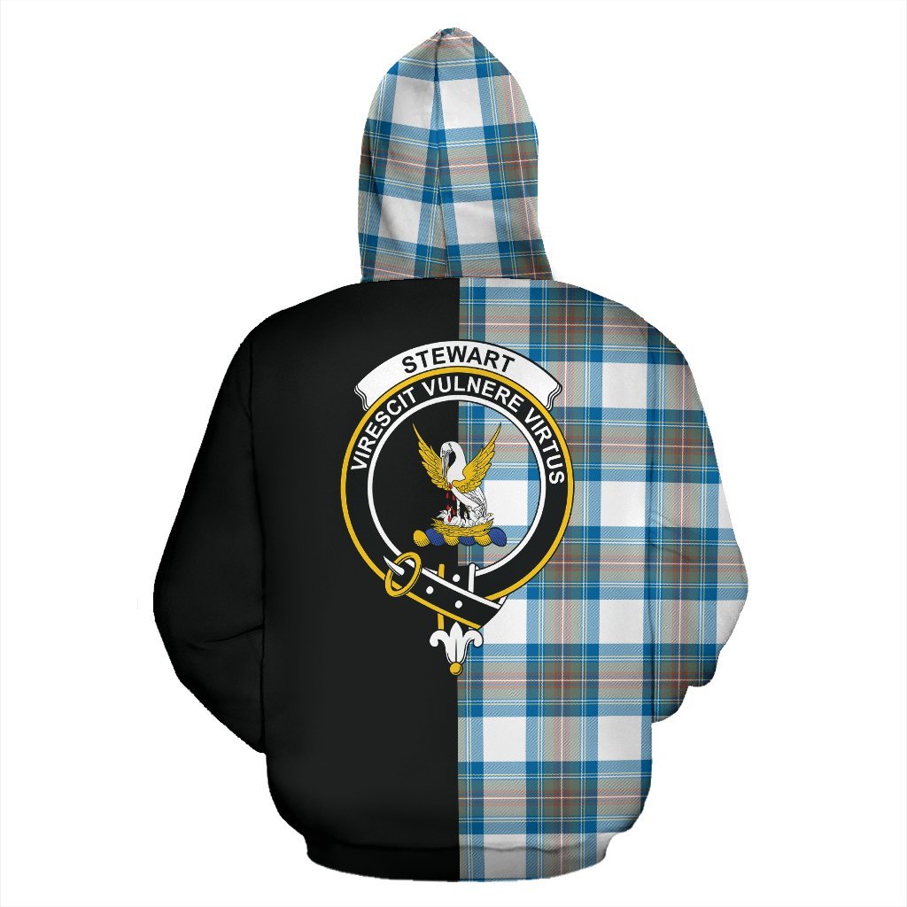 Stewart Muted Blue Tartan Crest Zipper Hoodie - Half Of Me Style