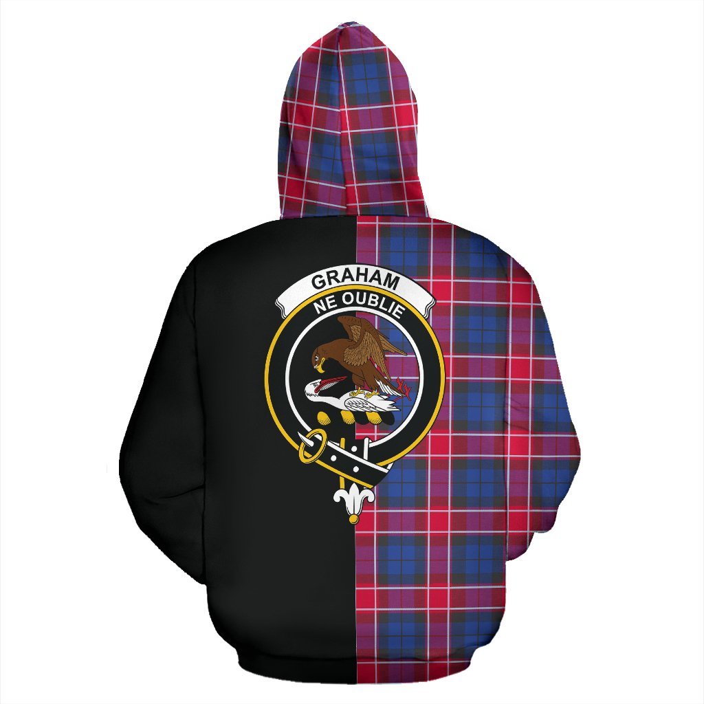 Graham of Menteith Red Tartan Crest Zipper Hoodie - Half Of Me Style