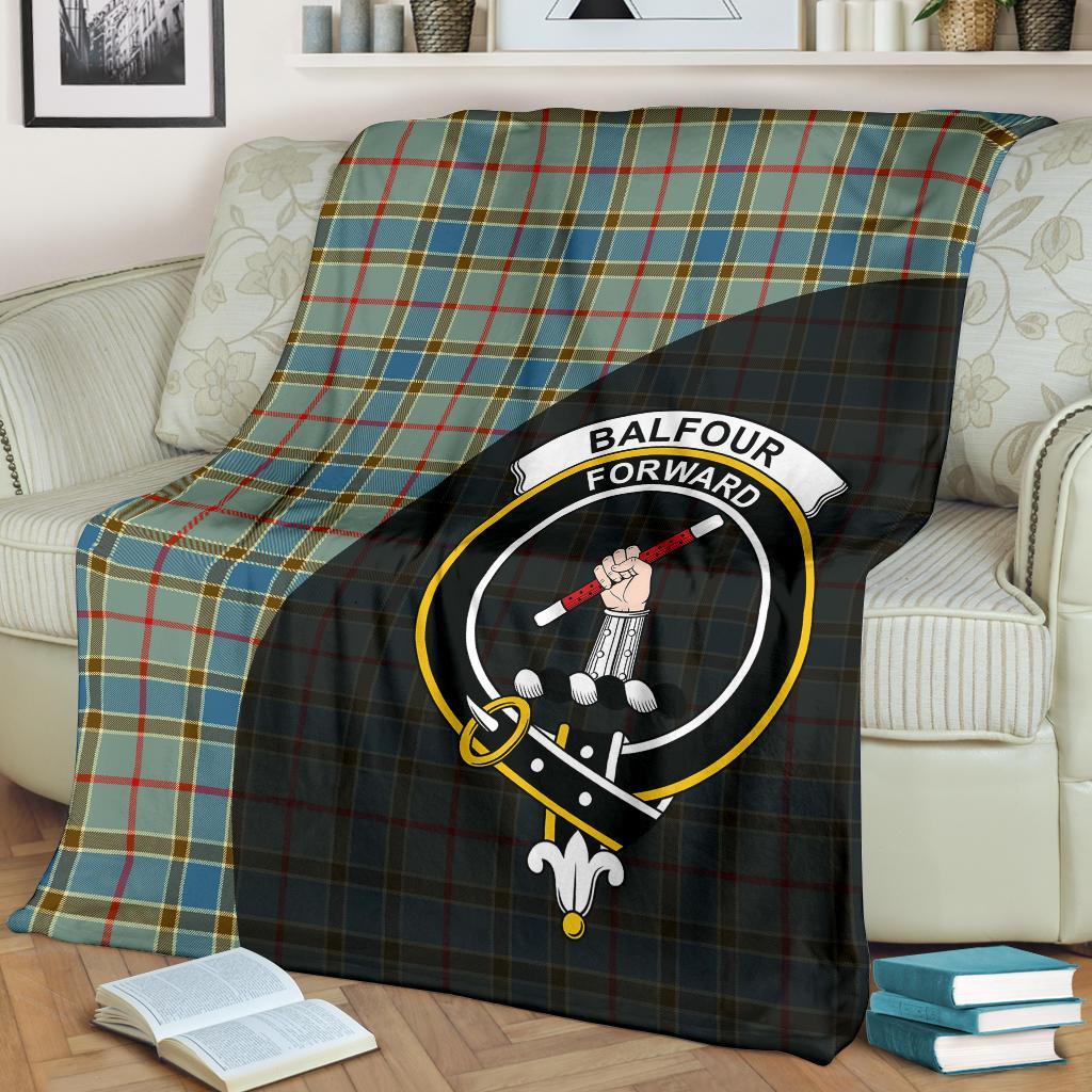 Balfour Blue Tartan Crest Blanket Wave Style