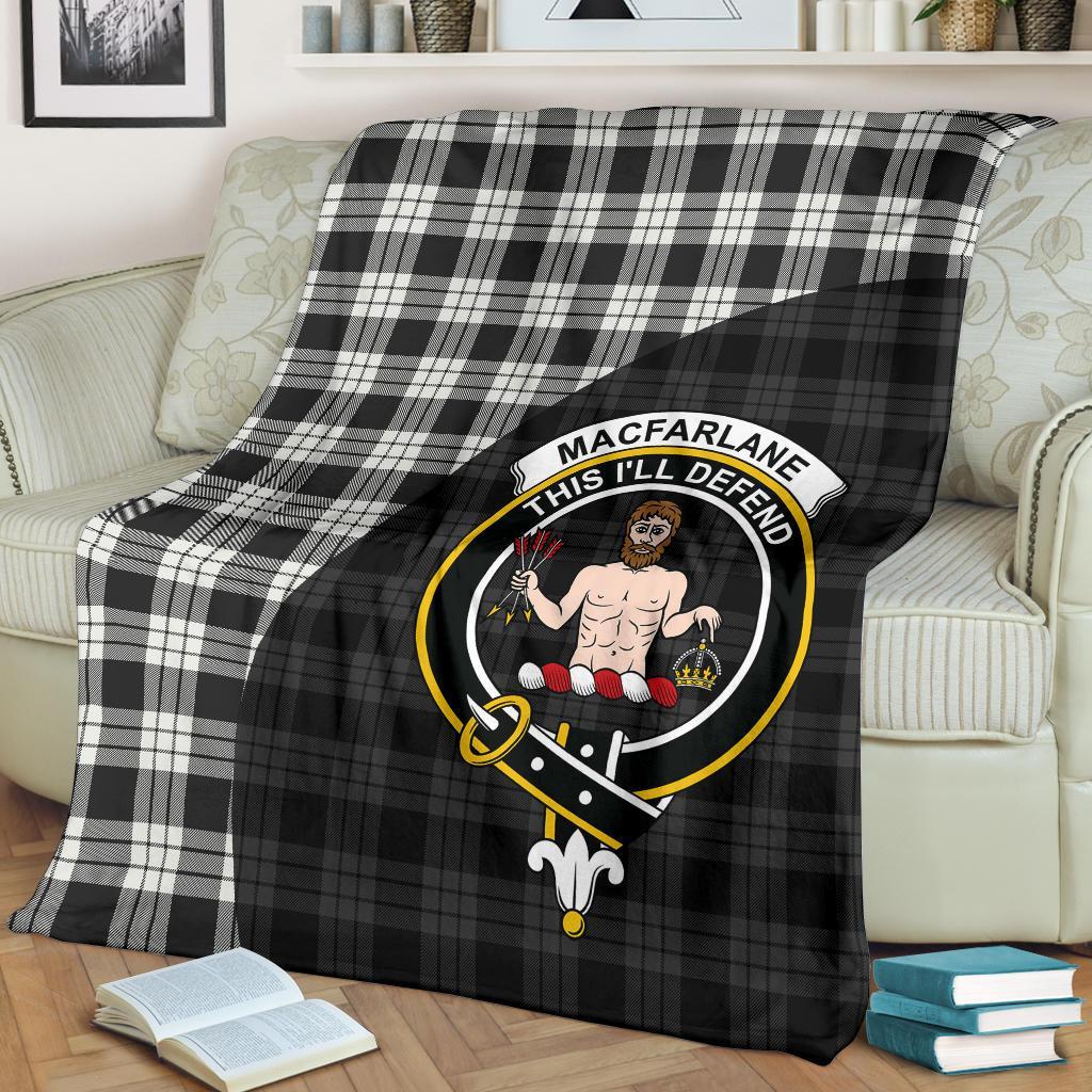 MacFarlane Black & White Ancient Tartan Crest Blanket Wave Style