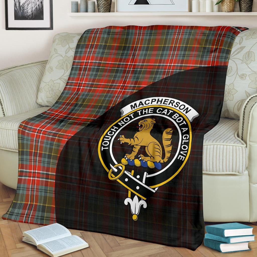 MacPherson Weathered Tartan Crest Blanket Wave Style