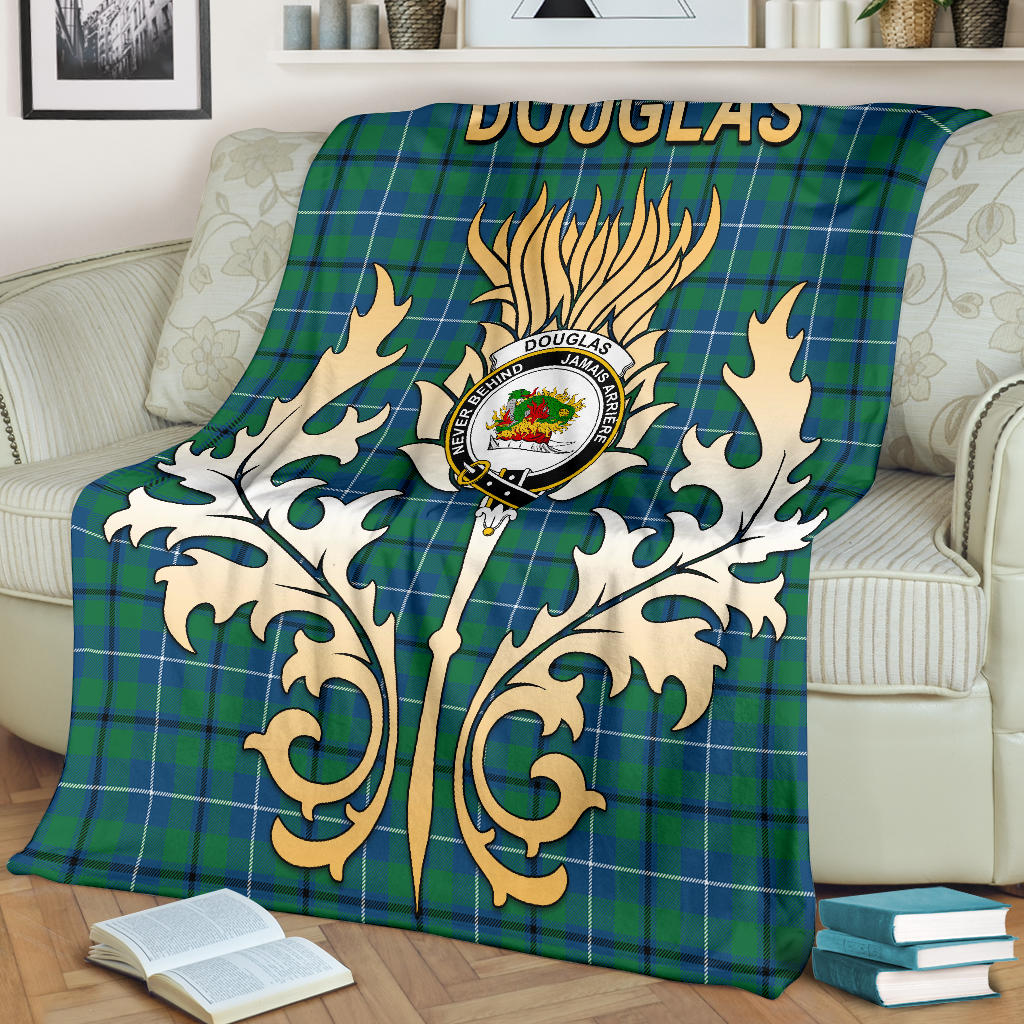 Douglas Ancient Tartan Crest Blanket - Gold Thistle Style