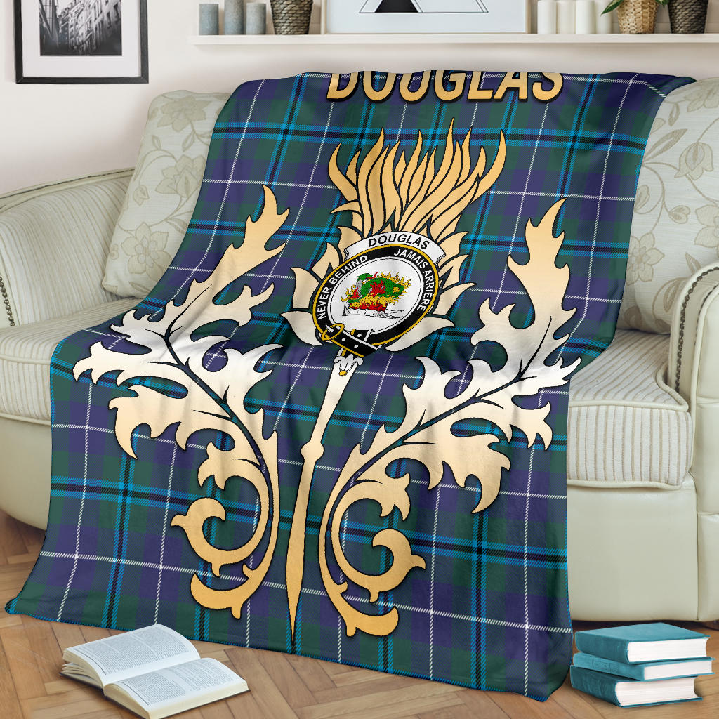 Douglas Modern Tartan Crest Blanket - Gold Thistle Style