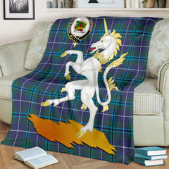 Douglas Modern Tartan Crest Blanket - Unicorn Style