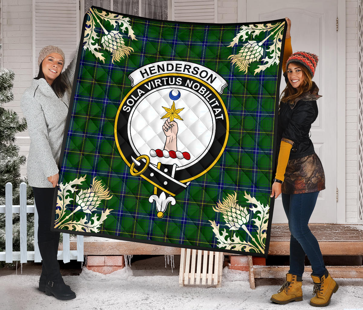 Henderson Modern Tartan Crest Premium Quilt - Gold Thistle Style SP