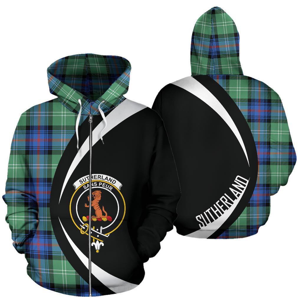 Sutherland Old Ancient Tartan Crest Zipper Hoodie - Circle Style