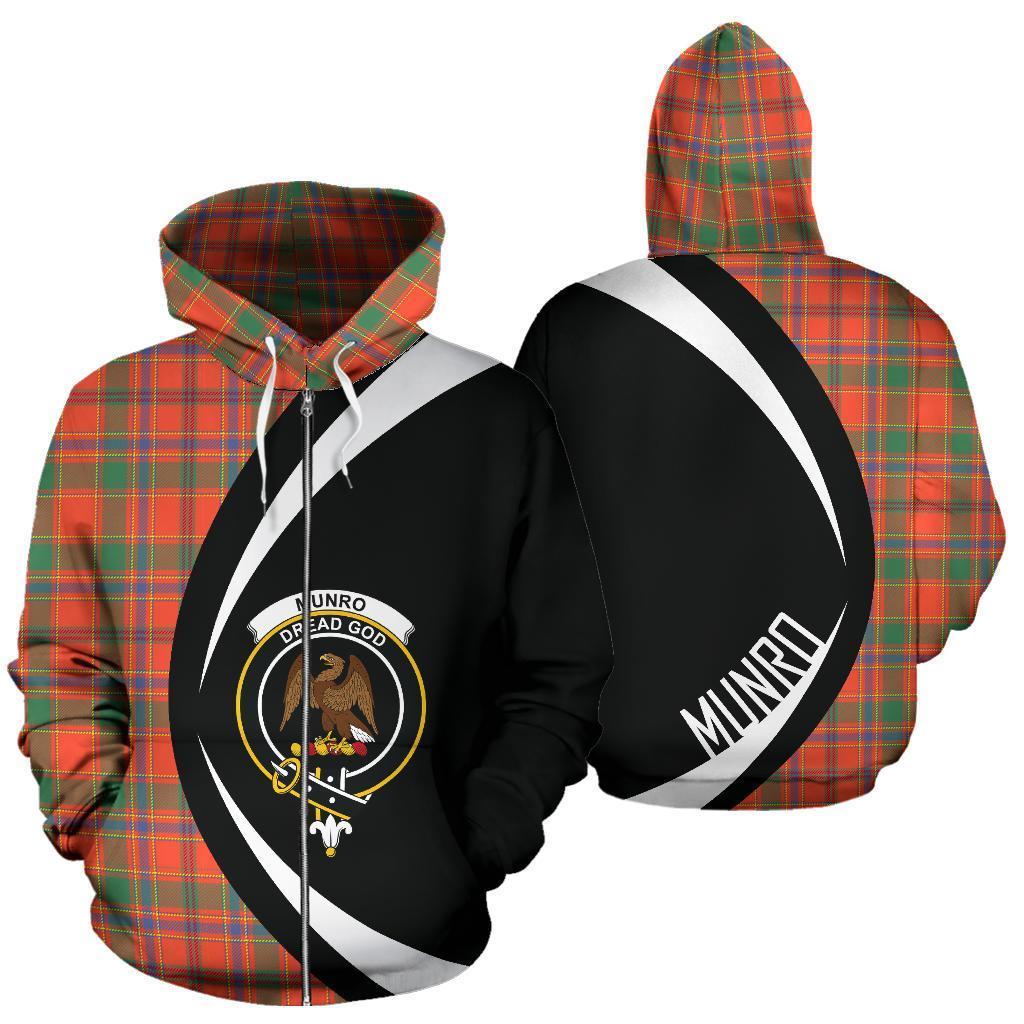 Munro Ancient Tartan Crest Zipper Hoodie - Circle Style