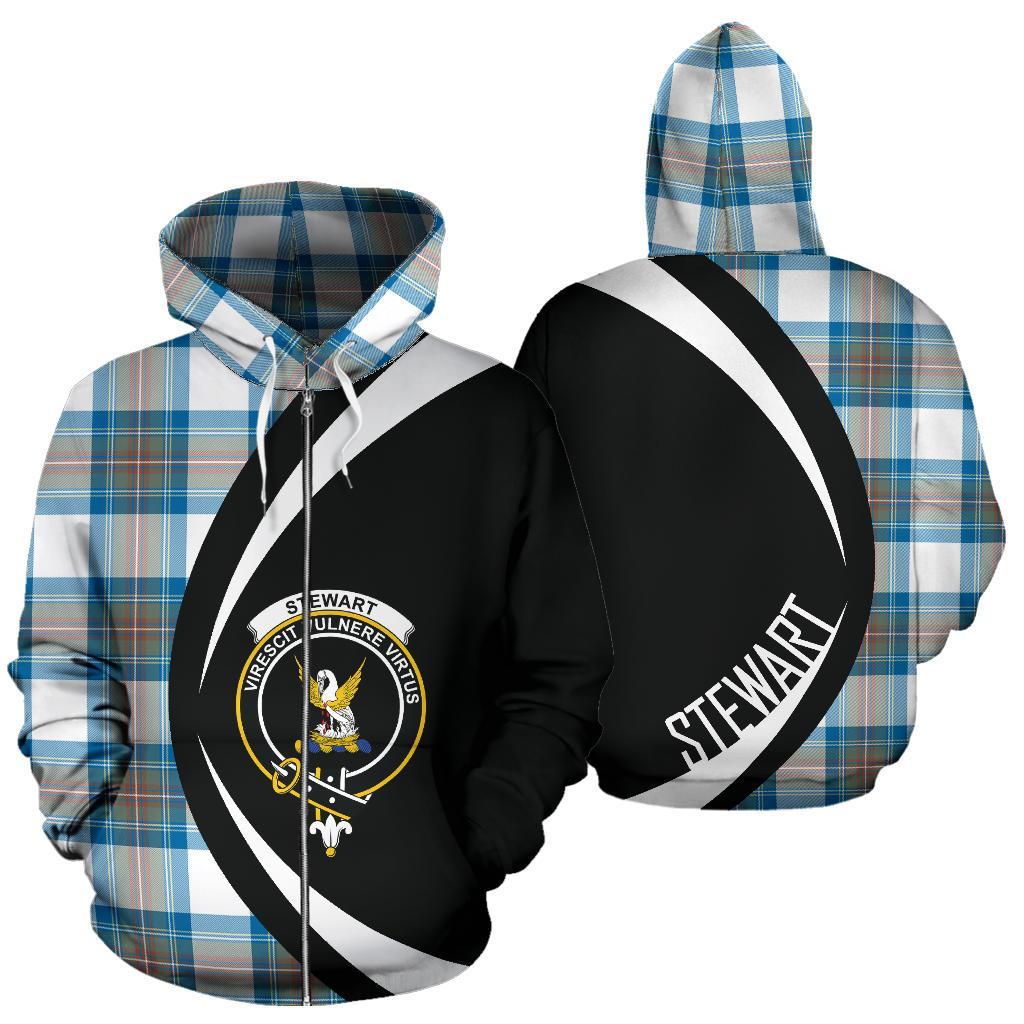 Stewart Muted Blue Tartan Crest Zipper Hoodie - Circle Style