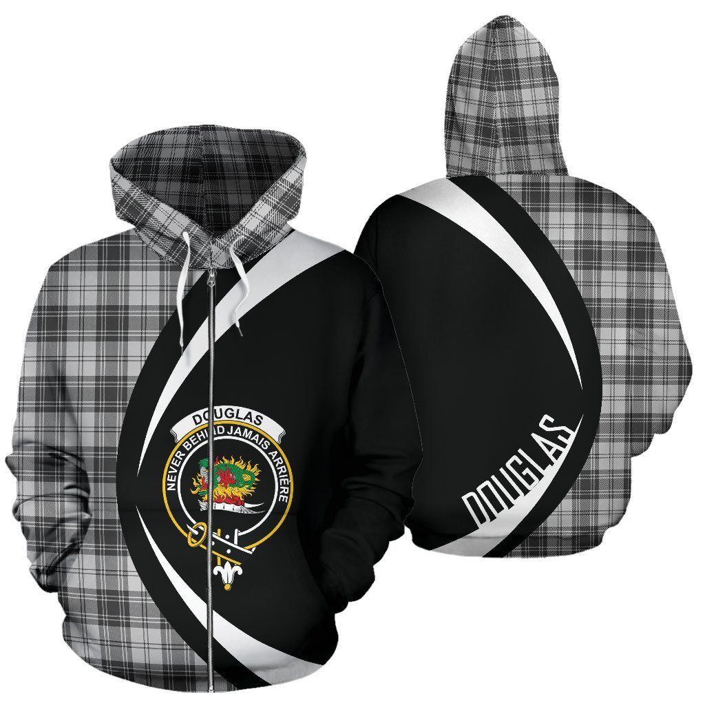 Douglas Grey Modern Tartan Crest Zipper Hoodie - Circle Style