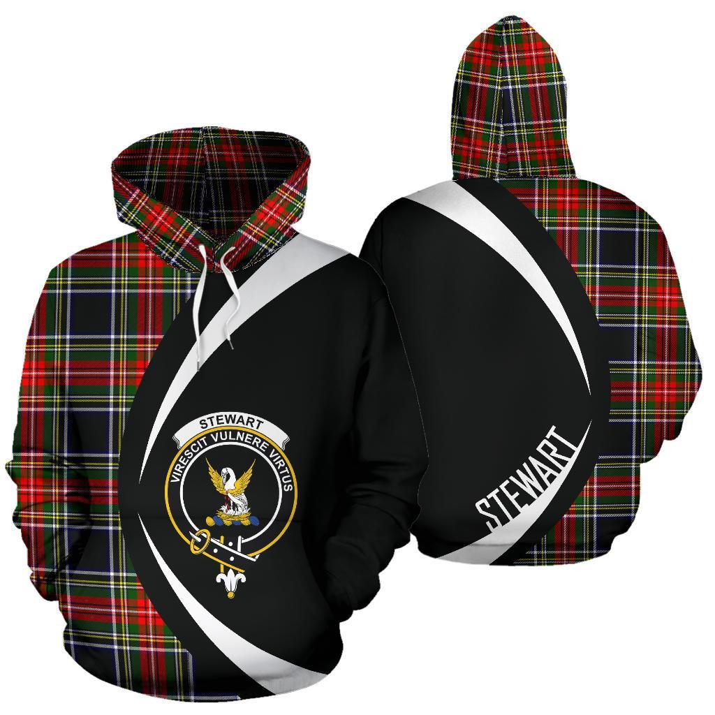 Stewart Black Tartan Crest Hoodie - Circle Style