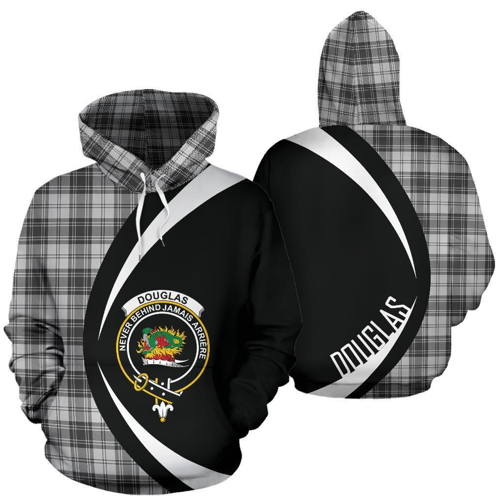 Douglas Grey Modern Tartan Crest Hoodie - Circle Style