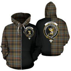 Stewart Hunting Weathered Tartan Crest Zipper  Hoodie - Half Of Me Style