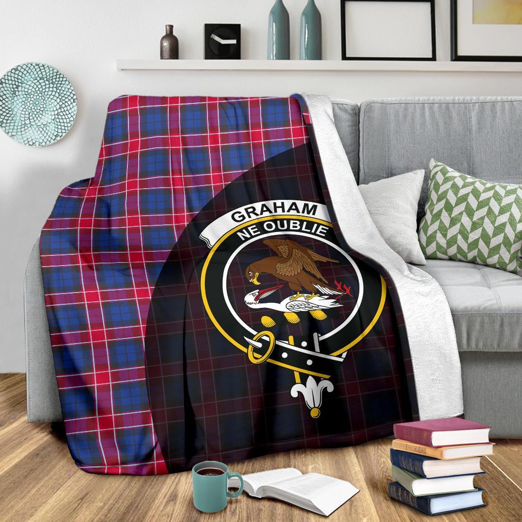 Graham of Menteith Red Tartan Crest Blanket Wave Style