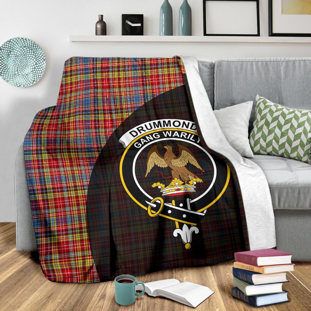 Drummond of Strathallan Tartan Crest Blanket Wave Style