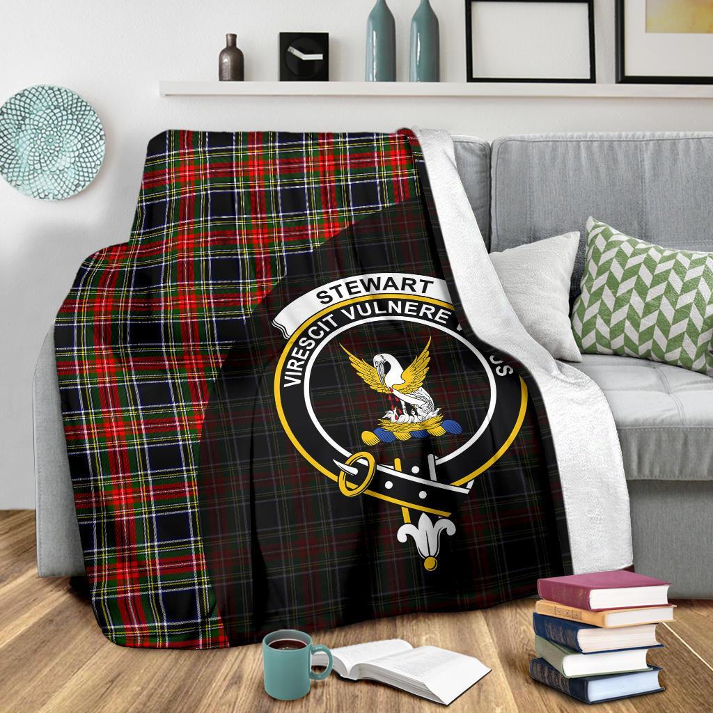 Stewart Black Tartan Crest Blanket Wave Style