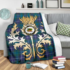 Douglas Modern Tartan Crest Blanket - Gold Thistle Style