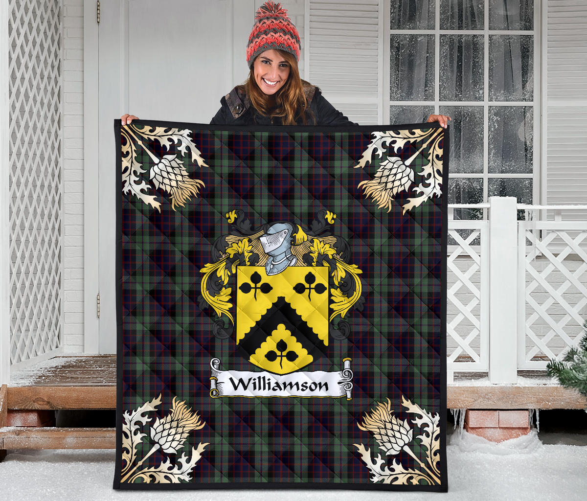 Williamson Tartan Crest Premium Quilt - Gold Thistle Style SP