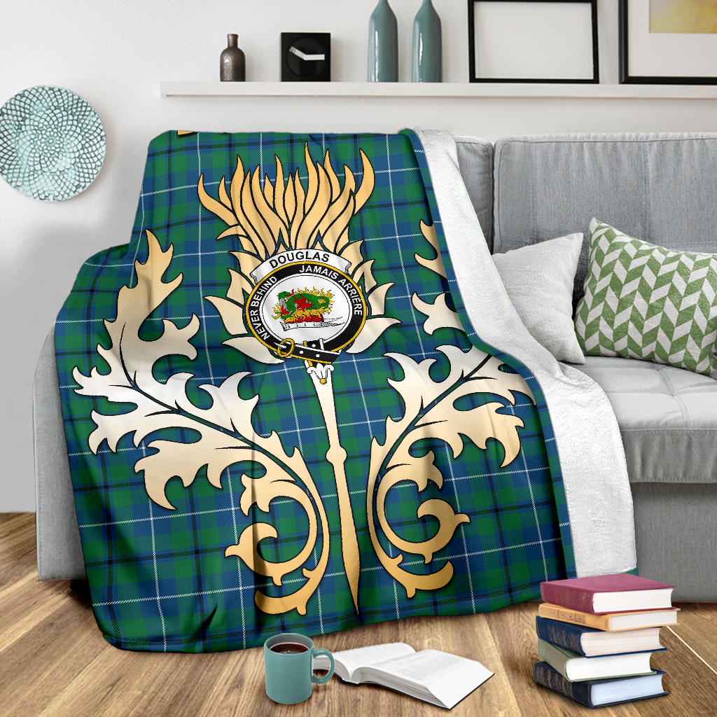 Douglas Ancient Tartan Crest Blanket - Gold Thistle Style