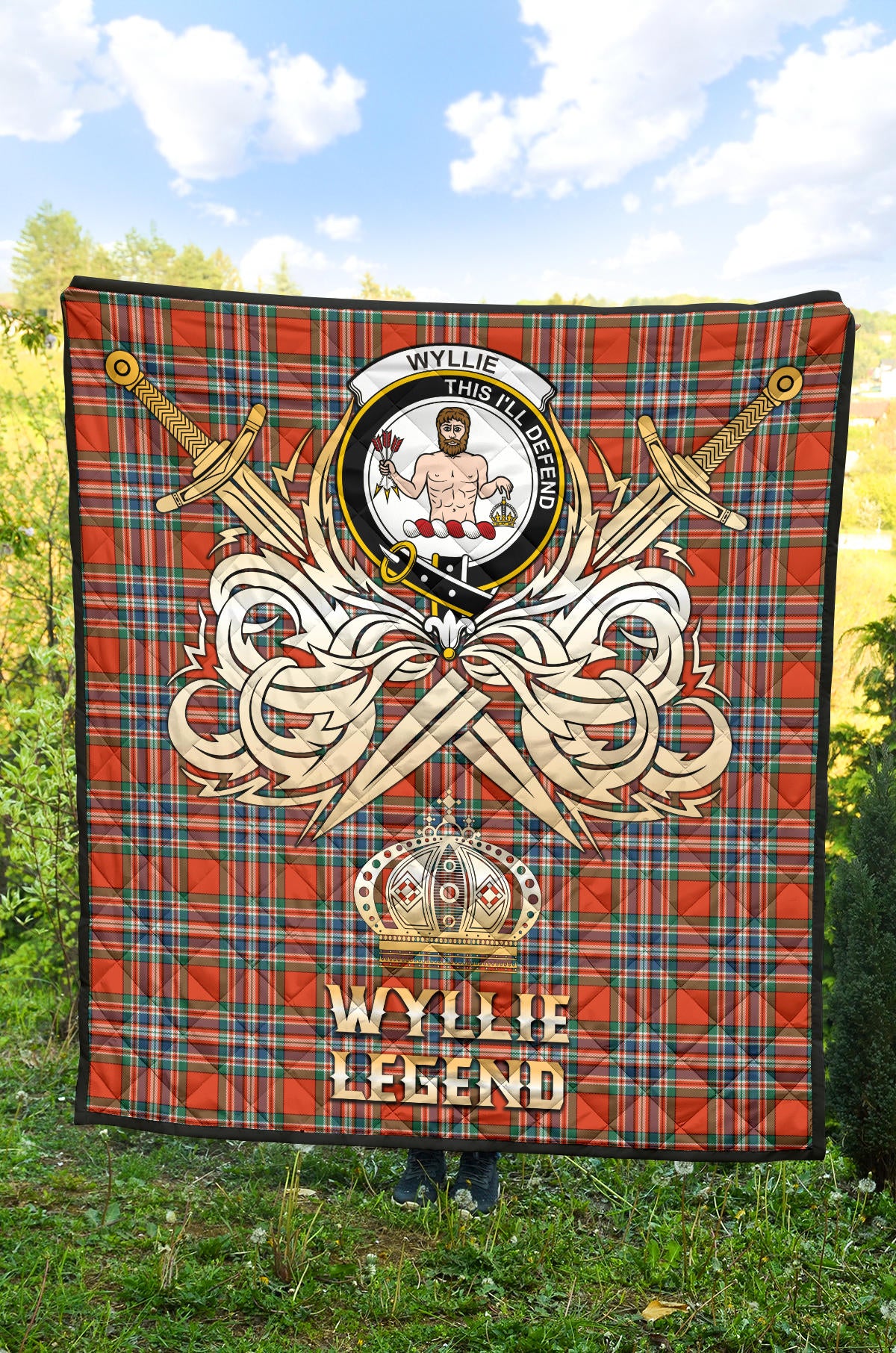 Wyllie Tartan Crest Legend Gold Royal Premium Quilt SP