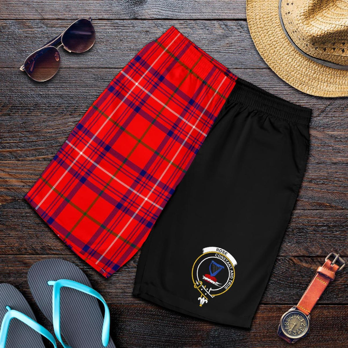 Rose Modern Tartan Crest Men's Short PM8