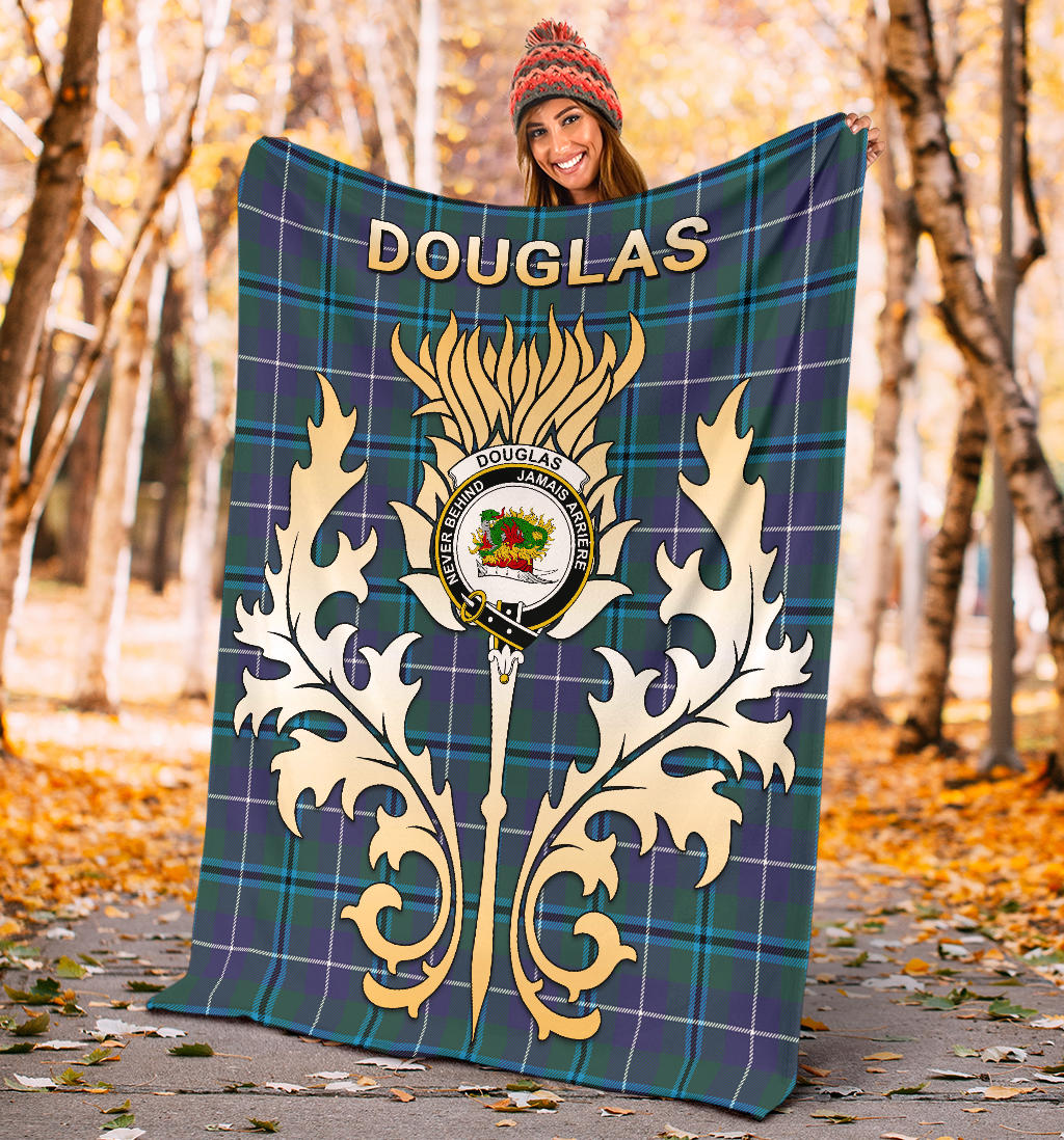 Douglas Modern Tartan Crest Blanket - Gold Thistle Style