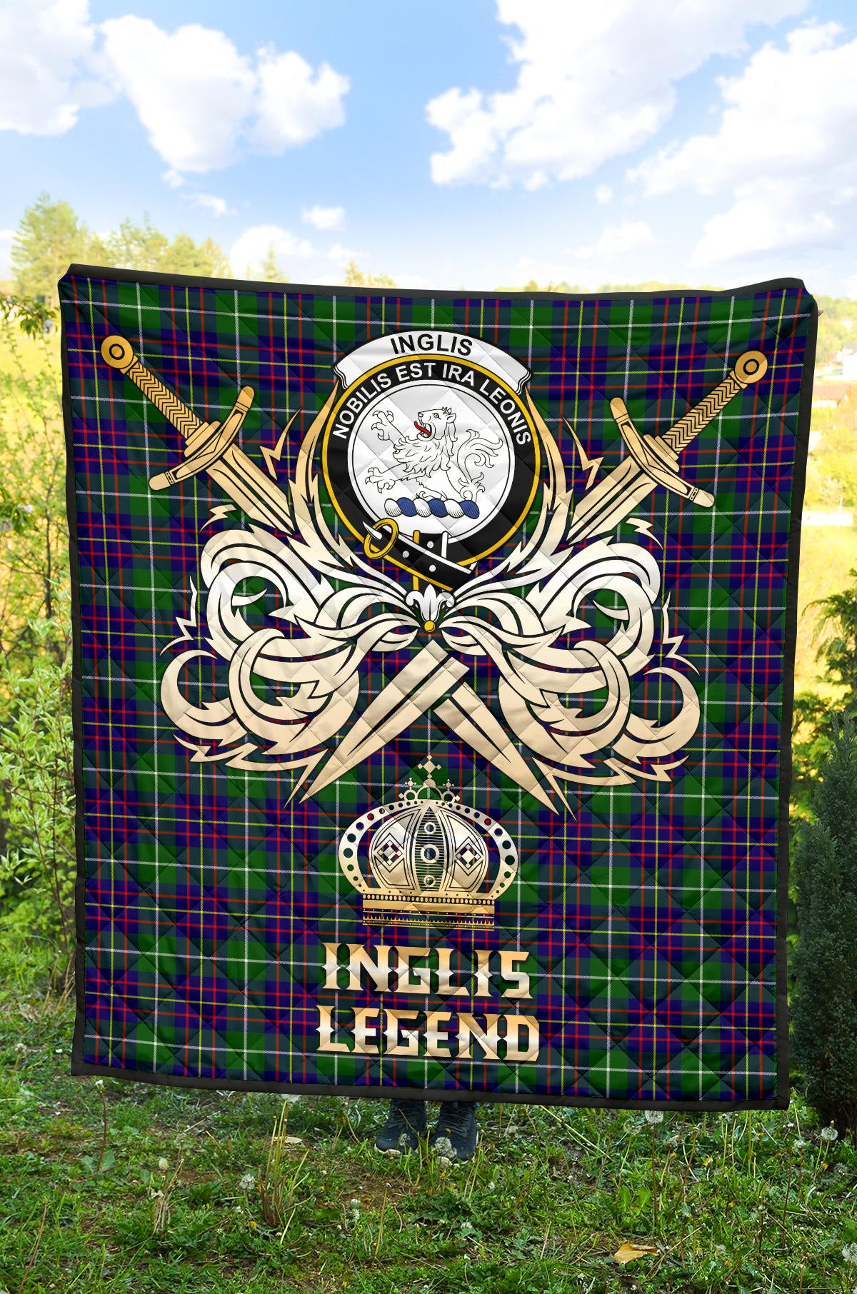 Inglis Modern Tartan Crest Legend Gold Royal Premium Quilt - SP